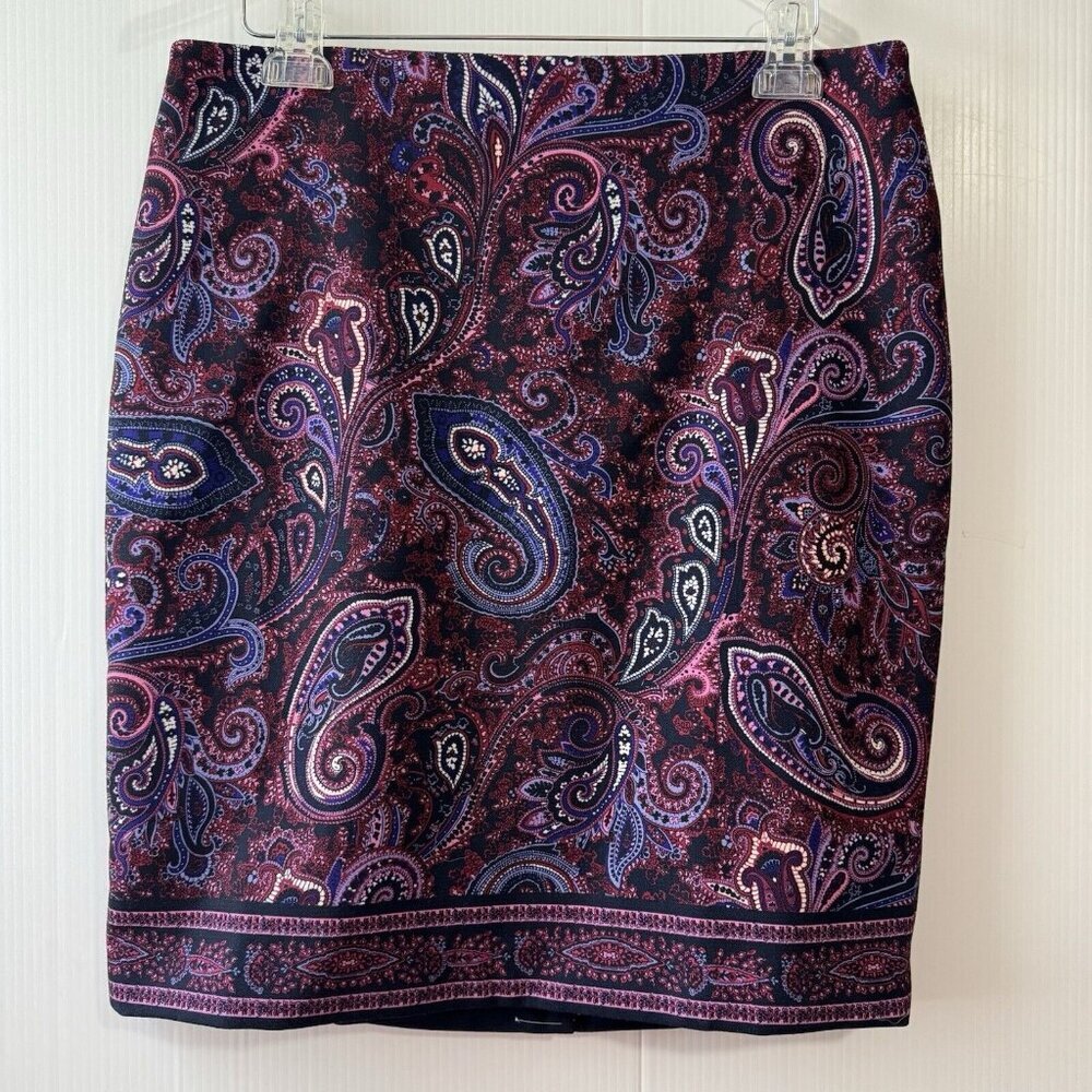 NEW TALBOTS Burgundy A-Line Paisley Print Fully Lined Skirt Sz 12 Petite